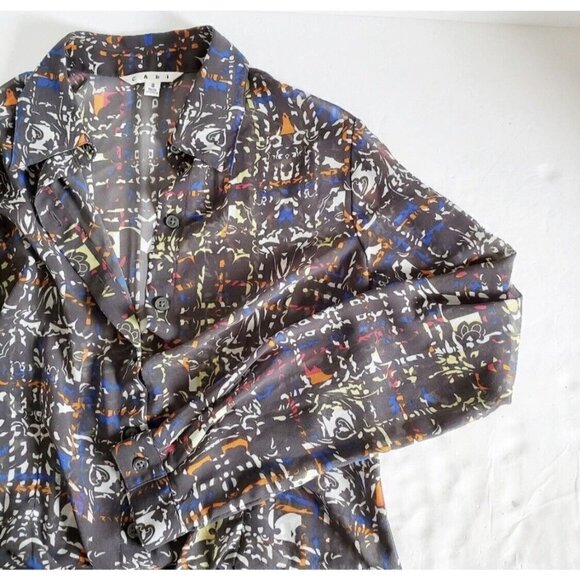 CAbi Womens Chiffon Semi Sheer Button Up Front Shirt Festival Geometric Sz Small - Picture 5 of 8